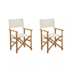 Beliani, Beliani Gartenstuhl Akazienholz hellbraun 2er Set Auflagen cremeweiss CINE, Beliani - Gartenstuhl 2er Set aus Polyester Retro CINE, One Size, Schneeweiss