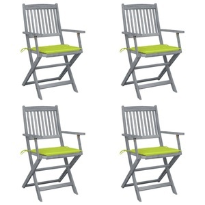 vidaXL, vidaXL Klappbare Gartenstühle 4 Stk. mit Sitzkissen Massivholz Akazie, vidaXL Klappbare Gartenstühle 4 Stk. mit Sitzkissen Massivholz Akazie
