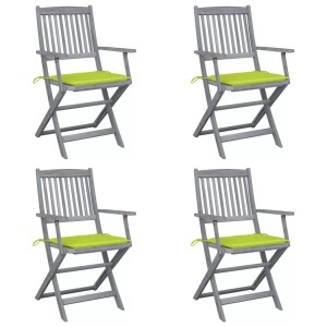 vidaXL, vidaXL Klappbare Gartenstühle 4 Stk. mit Sitzkissen Massivholz Akazie, vidaXL Klappbare Gartenstühle 4 Stk. mit Sitzkissen Massivholz Akazie