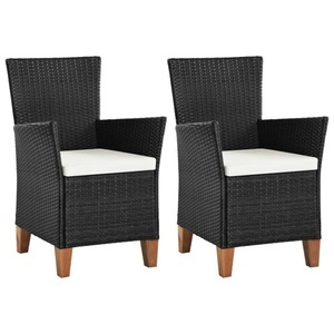 vidaXL, vidaXL Gartenstühle mit Polstern 2 Stk. Poly Rattan Schwarz, vidaXL Gartenstühle mit Polstern 2 Stk. Poly Rattan Schwarz