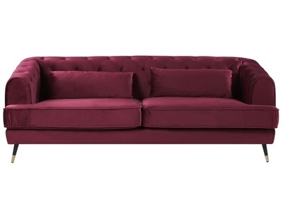 Beliani, 3 Sitzer Sofa aus Samtstoff Klassisch SLETTA 3 Sitzer Sofa aus Samtstoff Klassisch SLETTA, Beliani - 3 Sitzer Sofa aus Samtstoff Glamourös SLETTA, One Size, Weinrot