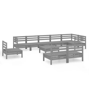 vidaXL, vidaXL 10-tlg. Garten-Lounge-Set Massivholz Kiefer Grau, vidaXL 10-tlg. Garten-Lounge-Set Massivholz Kiefer Grau