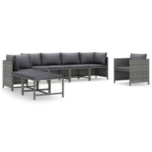 vidaXL, vidaXL 8-tlg. Garten-Lounge-Set mit Kissen Poly Rattan Grau