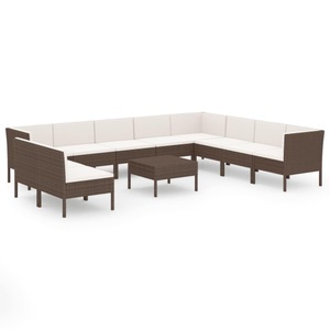vidaXL, vidaXL 11-tlg. Garten-Lounge-Set mit Auflagen Poly Rattan Braun