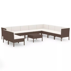 vidaXL, vidaXL 11-tlg. Garten-Lounge-Set mit Auflagen Poly Rattan Braun