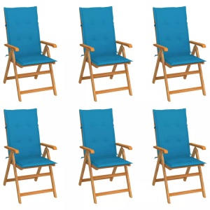 vidaXL, vidaXL Gartenstühle 6 Stk. mit Blauen Kissen Massivholz Teak, vidaXL Gartenstühle 6 Stk. mit Blauen Kissen Massivholz Teak