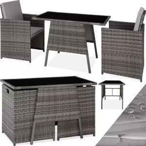 TecTake, Rattan Sitzgruppe Lausanne Rattan Sitzgruppe Lausanne, Tectake - Rattan Sitzgruppe Lausanne 2+1, 3 Stück, Grau