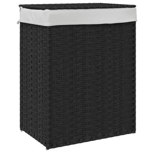 vidaXL, vidaXL Wäschekorb mit Deckel Schwarz 46x33x60 cm Poly Rattan, vidaXL Wäschekorb mit Deckel Schwarz 46x33x60 cm Poly Rattan