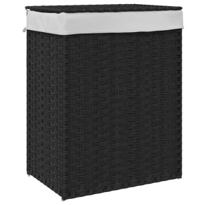 vidaXL, vidaXL Wäschekorb mit Deckel Schwarz 46x33x60 cm Poly Rattan, vidaXL Wäschekorb mit Deckel Schwarz 46x33x60 cm Poly Rattan