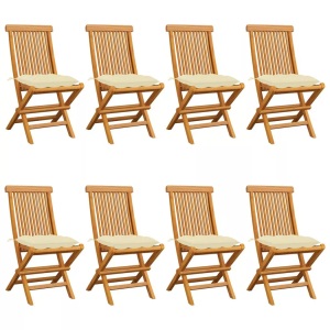 vidaXL, vidaXL Gartenstühle mit Cremeweißen Kissen 8 Stk. Massivholz Teak, vidaXL Gartenstühle mit Cremeweißen Kissen 8 Stk. Massivholz Teak