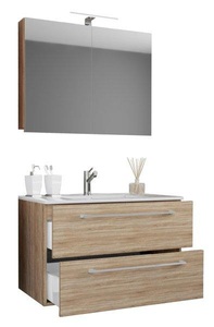 VCM, 3-tlg. Badmöbel Set 3-tlg. Badmöbel Set, MID.YOU Badezimmer 80 cm , 3Tlg-Badinos , Sonoma Eiche , Metall , 2,2 Schubladen , 80 cm , melaminharzbeschichtet,Nachbildung , hängend , 000657023218