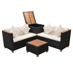 vidaXL, vidaXL 4-tlg. Garten-Lounge-Set mit Auflagen Poly Rattan Schwarz