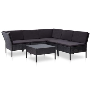 Diverse Hardware, 6-tlg. Garten-Lounge-Set mit Auflagen Poly Rattan Schwarz