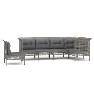 vidaXL, vidaXL 6-tlg. Garten-Lounge-Set mit Kissen Grau Poly Rattan