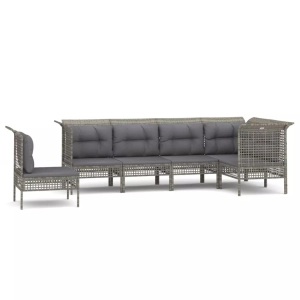 vidaXL, vidaXL 6-tlg. Garten-Lounge-Set mit Kissen Grau Poly Rattan