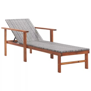 Diverse Hardware, Sonnenliege Poly Rattan und Akazie Massivholz Grau, vidaXL Sonnenliege Poly Rattan und Massivholz Akazie Grau