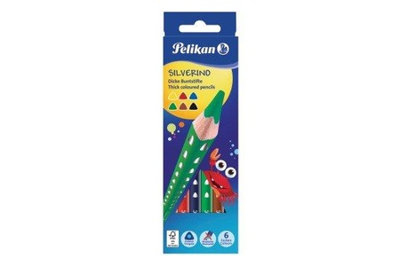 Pelikan, Pelikan Farbstifte Silverino Dick, Pelikan Buntstifte dick Silverino, 700610, (6 Farben)