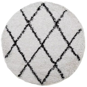 vidaXL, vidaXL Teppich Shaggy Hochflor Modern Creme und Schwarz Ø 80 cm