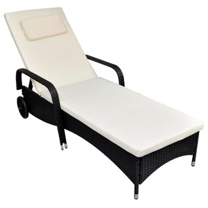 Diverse Hardware, Sonnenliege mit Polster & Rollen Poly Rattan Schwarz