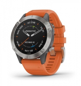 Garmin, Fenix 6 Sapphire Titan Sportuhr, Garmin GPS Sportuhr Fenix 6 Sapphire Silber/Orange Weitere Smartwatch
