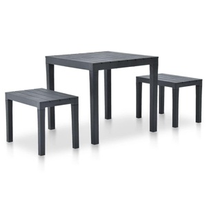 vidaXL, vidaXL Gartentisch mit 2 Bänken Kunststoff Anthrazit, vidaXL Gartentisch mit 2 Bänken Kunststoff Anthrazit