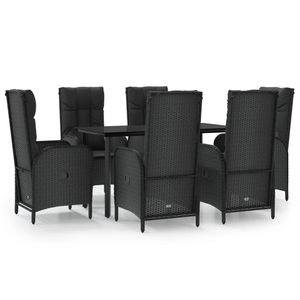 vidaXL, vidaXL 7-tlg. Garten-Essgruppe mit Kissen Schwarz Poly Rattan, 