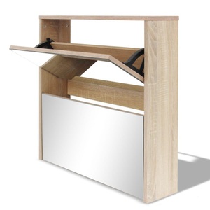 vidaXL, vidaXL Schuhschrank mit 2 Fächern Spiegel Eiche-Optik 63x17x67 cm, vidaXL Schuhschrank mit 2 Fächern Spiegel Eiche-Optik 63x17x67 cm