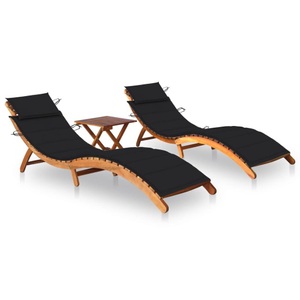 vidaXL, vidaXL Sonnenliegen 2 Stk. mit Tisch und Auflagen Massivholz Akazie, vidaXL Sonnenliegen 2 Stk. mit Tisch und Auflagen Massivholz Akazie