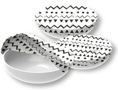 nuts, 3er Set Textildeckel , S,M,L, Nuts Innovations - Bowl Cover Ethno assortiert 3er Set, One Size, Schwarz
