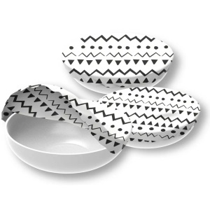 nuts, 3er Set Textildeckel , S,M,L, Nuts Innovations - Bowl Cover Ethno assortiert 3er Set, One Size, Schwarz