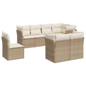 vidaXL, vidaXL 8-tlg. Garten-Sofagarnitur mit Kissen Beige Poly Rattan, 