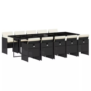 vidaXL, vidaXL 11-tlg. Garten-Essgruppe mit Kissen Schwarz Poly Rattan, vidaXL 11-tlg. Garten-Essgruppe mit Kissen Schwarz Poly Rattan