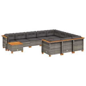 vidaXL, vidaXL 11-tlg. Garten-Sofagarnitur mit Kissen Grau Poly Rattan, vidaXL 11-tlg. Garten-Sofagarnitur mit Kissen Grau Poly Rattan