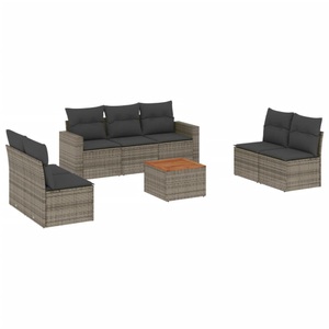 vidaXL, vidaXL 8-tlg. Garten-Sofagarnitur mit Kissen Grau Poly Rattan, vidaXL 8-tlg. Garten-Sofagarnitur mit Kissen Grau Poly Rattan