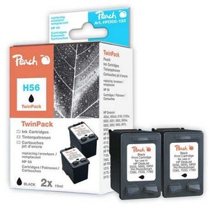 Peach, Peach Doppelpack Druckköpfe schwarz kompatibel zu HP No. 56, C6656AE, Peach HP 56 2 Druckköpfe 2*bk ersetzt HP No. 56*2, C9502AE für z.B. HP DeskJet 5100, HP PhotoSmart 7260, HP DeskJet 450 CBI, HP DeskJet 450 CI