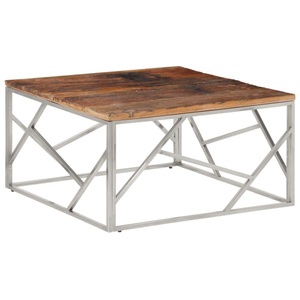 vidaXL, vidaXL Couchtisch Silbern Edelstahl und Massivholz