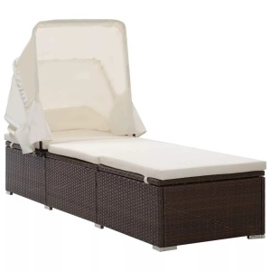 Diverse Hardware, Sonnenliege mit Sonnenschutz und Auflagen Poly Rattan Braun, VidaXL - Sonnenliege poly-rattan, One Size, Braun