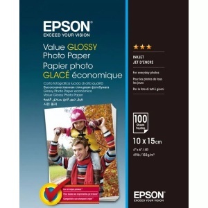 Epson, Epson Value Glossy Photo Paper - 10x15cm - 100 sheets, Epson Value Photo Paper, 10cm x 15cm, InkJet, 183g, S400039, (100 Blatt)