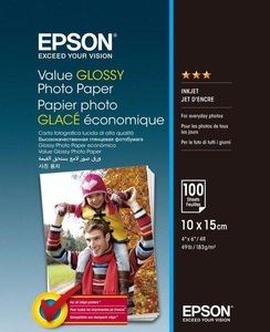 Epson, Epson Value Glossy Photo Paper - 10x15cm - 100 sheets, Epson Value Photo Paper, 10cm x 15cm, InkJet, 183g, S400039, (100 Blatt)