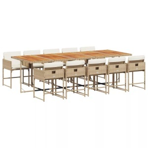 vidaXL, vidaXL 11-tlg. Garten-Essgruppe mit Kissen Beige Poly Rattan, vidaXL 11-tlg. Garten-Essgruppe mit Kissen Beige Poly Rattan