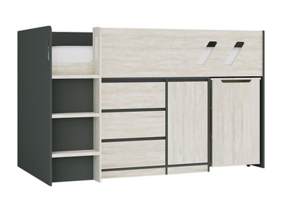 Vente-unique, Kombi-bett Mit Schreibtisch & Stauraum - 90 X 190 Cm - Anthrazit & Hellgraue Holzoptik - Sagiti Unisex Grau 90X190CM