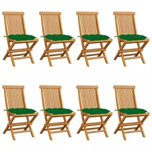 vidaXL, vidaXL Gartenstühle mit Grünen Kissen 8 Stk. Massivholz Teak, vidaXL Gartenstühle mit Grünen Kissen 8 Stk. Massivholz Teak