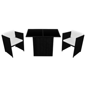 Diverse Hardware, 3-tlg. Bistro-Set mit Auflagen Poly Rattan Schwarz, 