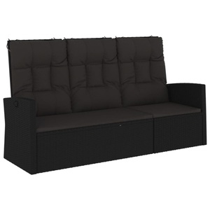 vidaXL, vidaXL Gartenbank mit Liegefunktion & Kissen Schwarz 173cm Poly Rattan