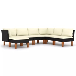 vidaXL, vidaXL 7-tlg. Garten-Lounge-Set mit Kissen Poly Rattan Schwarz