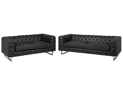 Beliani, Beliani Sofa Set Kunstleder schwarz 5-Sitzer VISSLAND, Beliani - Wohnzimmer Set aus Kunstleder Glamourös VISSLAND, One Size, Schwarz