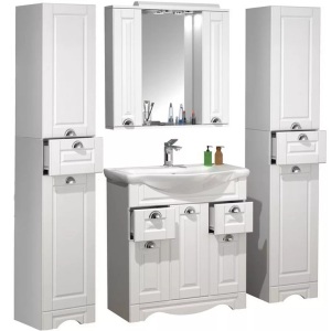 VCM, 5-tlg. Waschplatz Waschtisch Breite 75 cm Badmöbel Set Waschbecken Spiegelschrank Hochschrank Landhaus Schublade Casalo XL 5-tlg. Waschplatz Waschtisch Breite 75 cm Badmöbel Set Waschbecken Spiegelschrank Hochschrank Landhaus Schublade Casalo XL, 