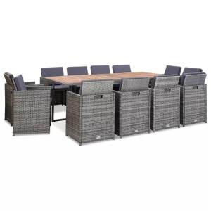 vidaXL, vidaXL 13-tlg. Garten-Essgruppe mit Kissen Poly Rattan Anthrazit