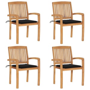 vidaXL, vidaXL Stapelbare Gartenstühle mit Kissen 4 Stk. Massivholz Teak