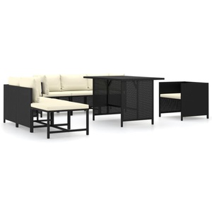 vidaXL, vidaXL 8-tlg. Garten-Lounge-Set mit Kissen Poly Rattan Schwarz, vidaXL 8-tlg. Garten-Lounge-Set mit Kissen Poly Rattan Schwarz